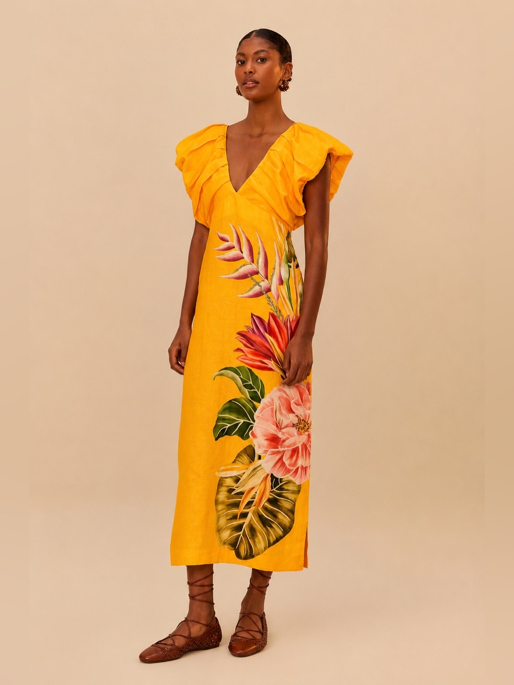 Farm Rio V neck linen midi dress